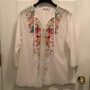 Johnny Was White Floral Embroidered Tunic